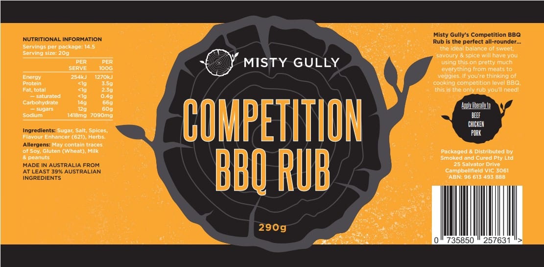 Misty Gully Competition BBQ Rub 290G - Fraser Coast Outdoors