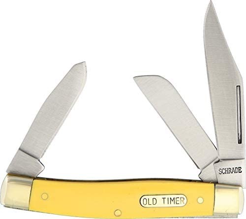 Old Timer 8OTY Senior 6.9in S.S. Traditional Folding Knife with 3in Clip Point Blade and Yellow Handle - Fraser Coast Outdoors