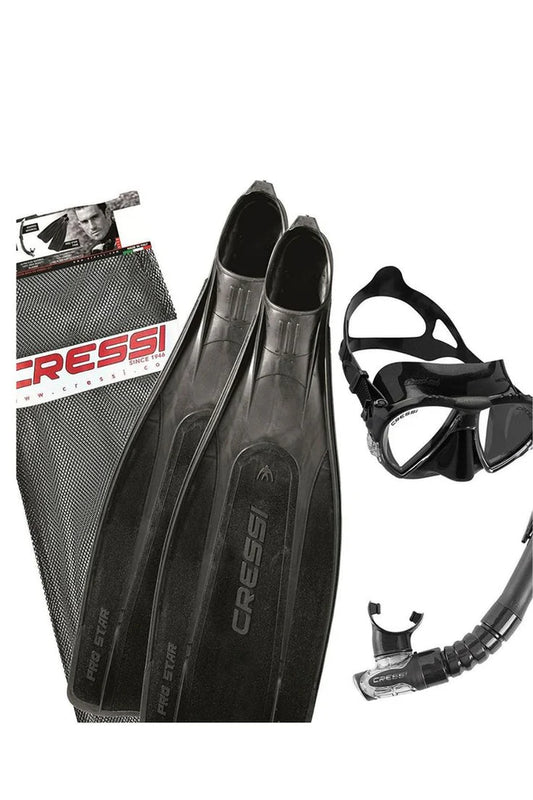 Cressi Pro Star Bag Mask Snorkel Fin Set Black