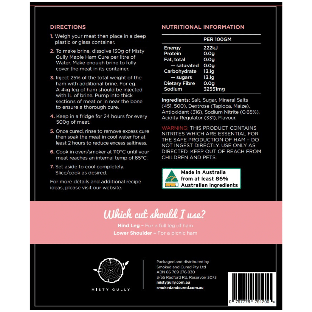 Misty Gully Maple Ham Cure 1kg - Fraser Coast Outdoors