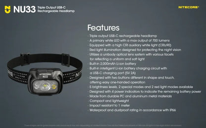 Triple Output Headlamp, USB-C Rechargeable, 700  Lumens