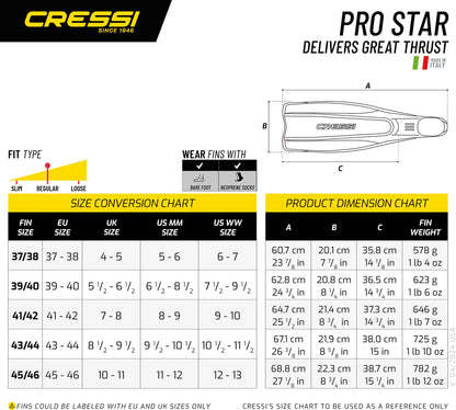 Cressi Pro Star Bag Mask Snorkel Fin Set Black