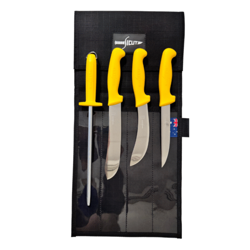 SICUT 4 Piece Butchers Knife Package – Premium German Steel – Yellow Handle - Fraser Coast Outdoors