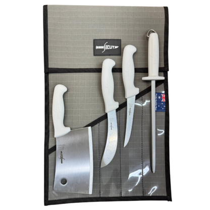 Sicut Chopper Knife Package – Professional Butcher & Meat Processing Set with Heavy-Duty Canvas Wrap 4pc