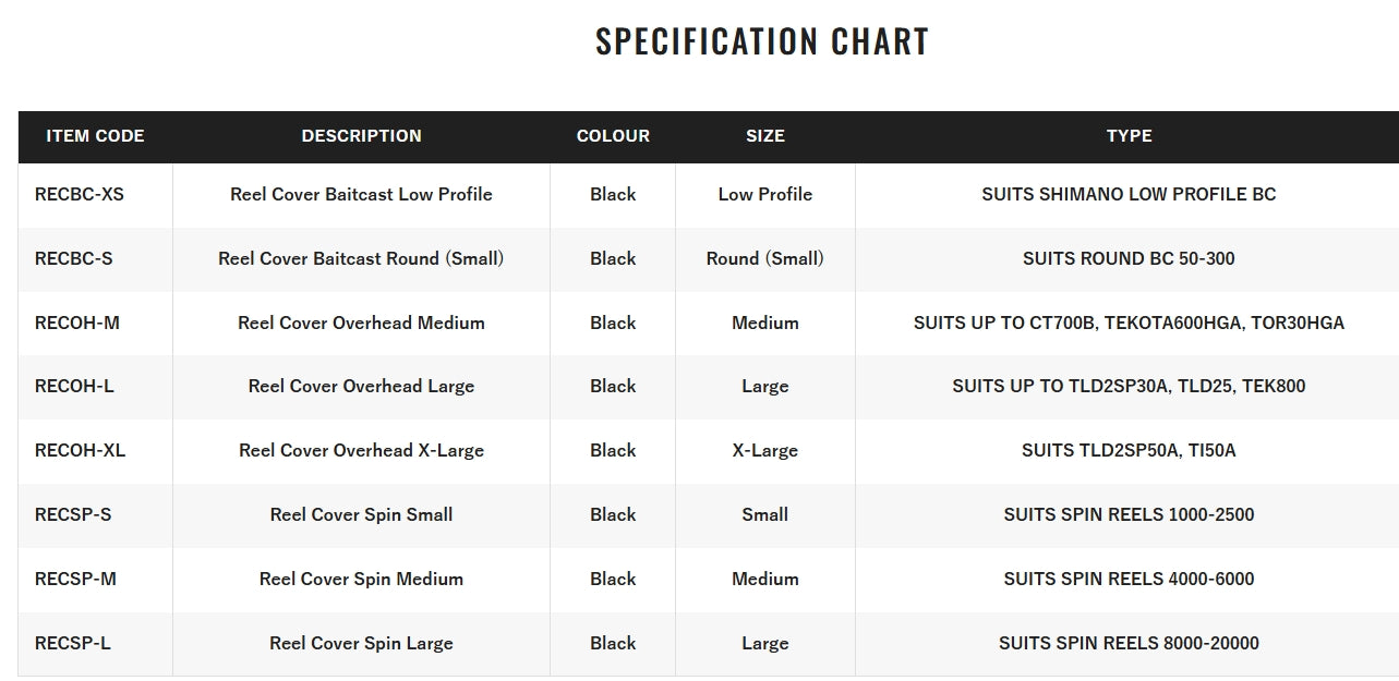 Shimano Reel Cover Black Spin Large - Fraser Coast Outdoors