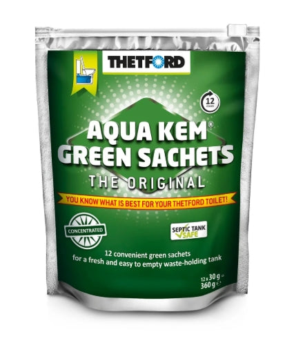 Thetford Aqua Kem Green Sachets - 12 Pack x 30g - Toilet Chemical - Fraser Coast Outdoors