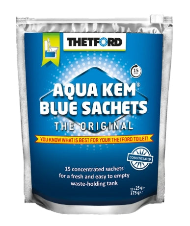 Thetford Aqua Kem Blue Sachets - 15 Pack x 25g - Toilet Chemical - Fraser Coast Outdoors