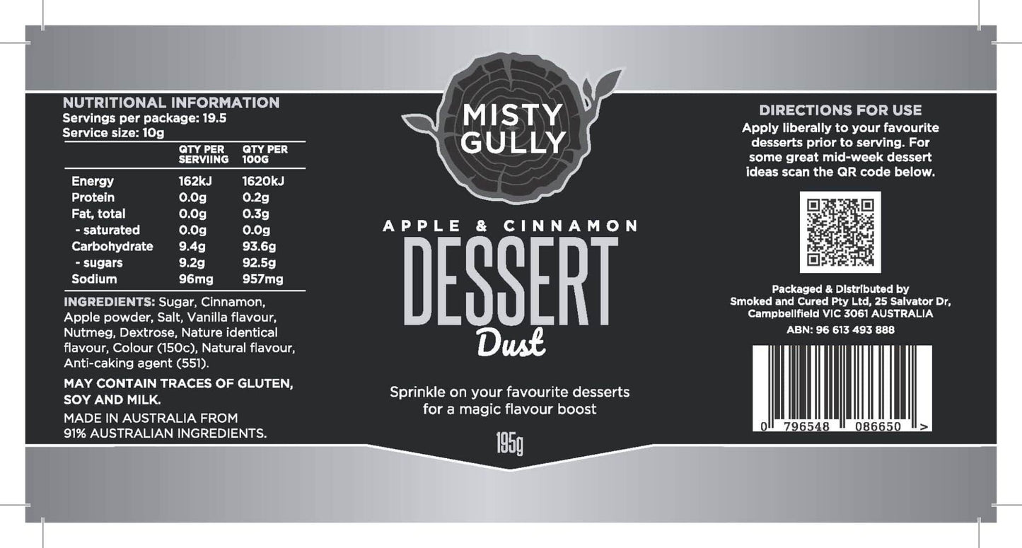 Misty Gully Dessert Dust Apple & Cinnamon195g - Fraser Coast Outdoors