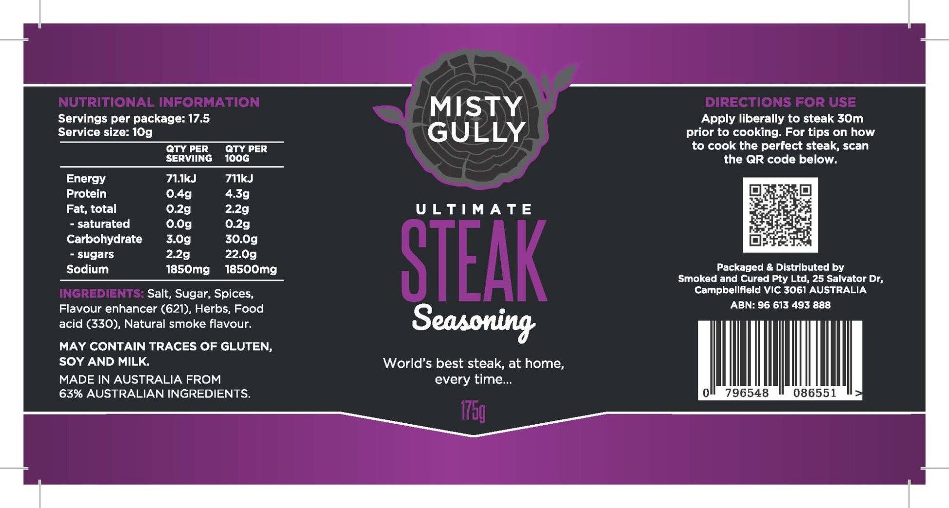 Misty Gully Ultimate Steak Seasoning 175g - Fraser Coast Outdoors