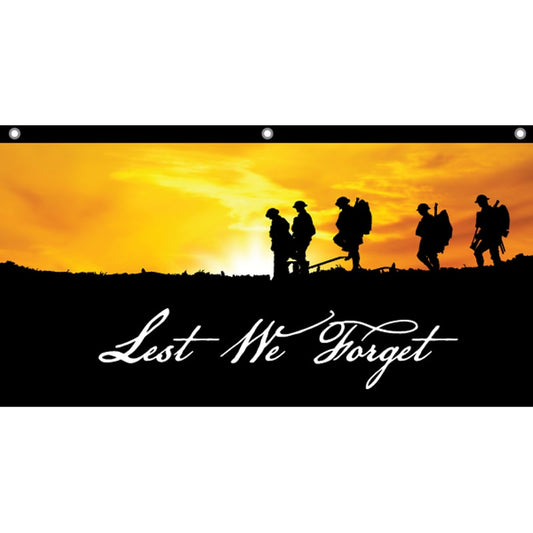 Lest We Forget Soldiers Horizontal Flag (Eyelets) 1500 x 750mm - Fraser Coast Outdoors