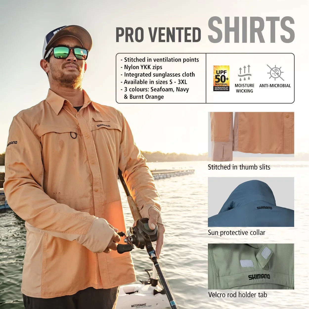 Shimano Pro Stretch Vented Shirt Burnt Orange Mens - Fraser Coast Outdoors
