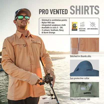 Shimano Pro Stretch Vented Shirt Burnt Orange Mens - Fraser Coast Outdoors